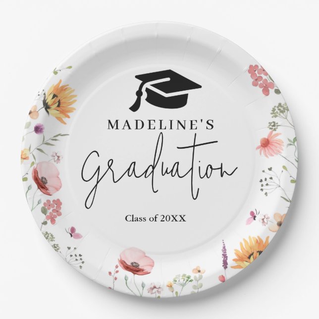 The tassel worth the hassle Wildflower Graduation  Paper Plate (Front)