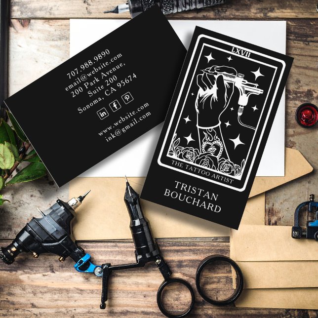 The Tattoo Artist Tarot Black  Business Card (Creator Uploaded)