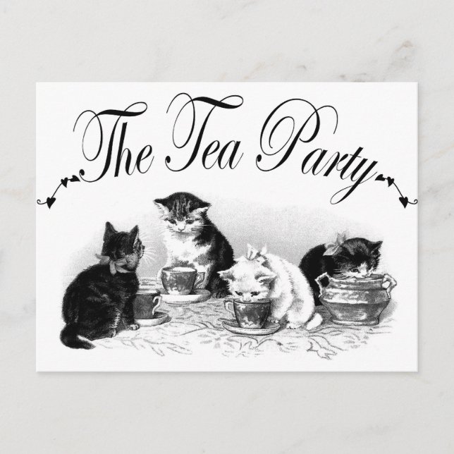 The Tea Party Kittens Invitation Postcard (Front)