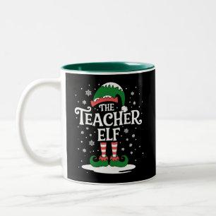 The Teacher Elf Christmas Family Matching Group Two-Tone Coffee Mug