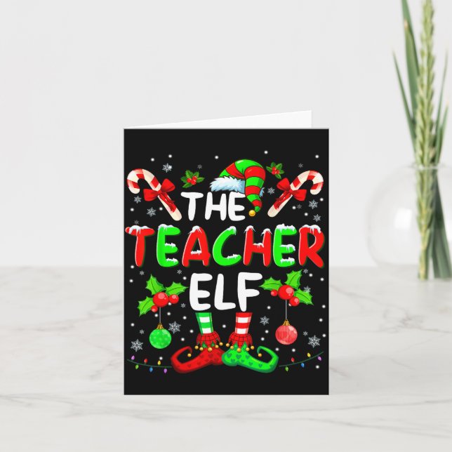 The Teacher Elf Costume Pajamas Pjs Christmas Xmas Card (Front)