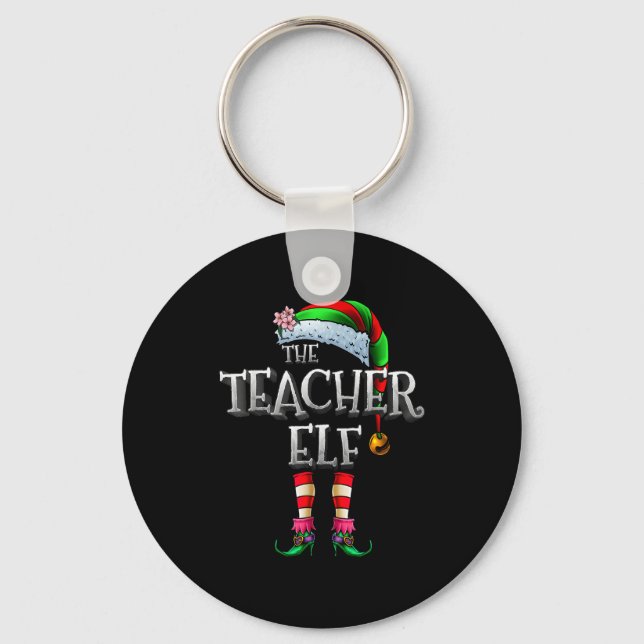 The Teacher Elf Shirt Matching Family Funny Christ Key Ring (Front)