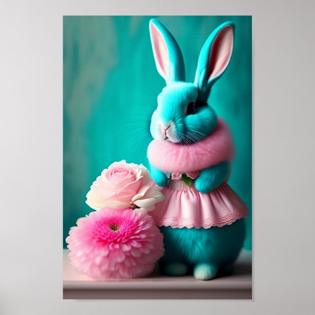 The Teal Bunny Easter Portrait Poster (Front)