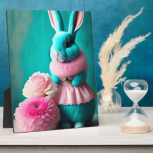 The Teal Bunny Easter Portrait Tabletop Art Plaque