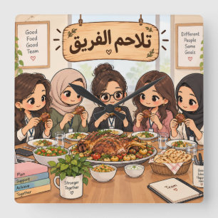 The team unity(Arabic word humour) Square Wall Clock