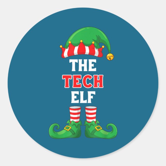 The Tech Elf Shirt Christmas For It Guy Tech Suprt Classic Round Sticker (Front)