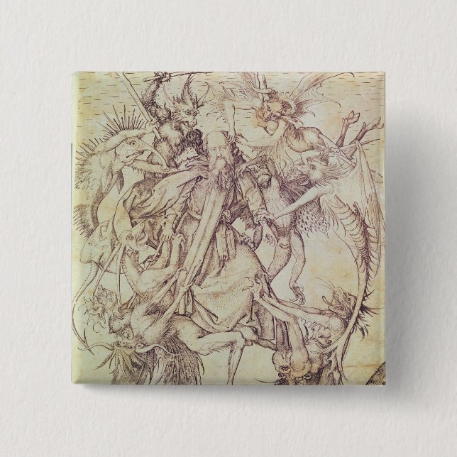 The Temptation of St. Anthony (engraving) 15 Cm Square Badge (Front)
