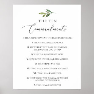 The Ten Commandments Christian Bible Verse Church Poster