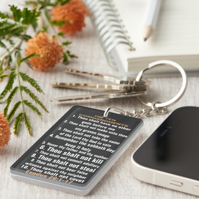 The Ten CommandmentsRectangle (double-sided) Key Ring (Front Right)