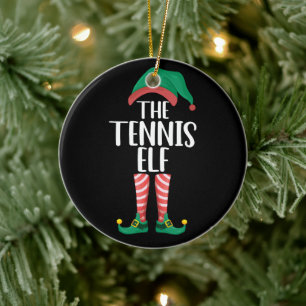 The Tennis Elf Matching Family Group Christmas Ceramic Tree Decoration