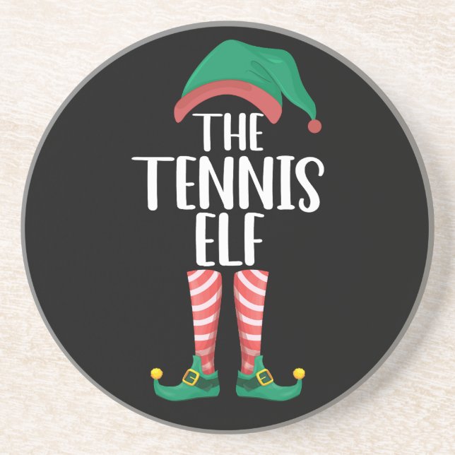 The Tennis Elf Matching Family Group Christmas Coaster (Front)
