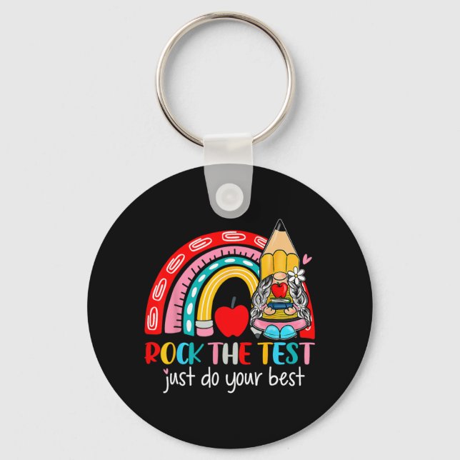 The Test Funny Teacher Testing Day Rainbow Gnomes  Key Ring (Front)