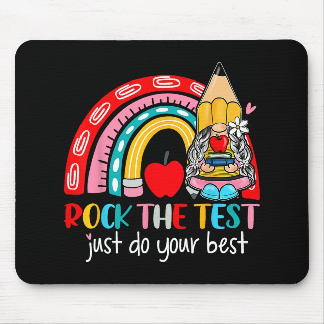 The Test Funny Teacher Testing Day Rainbow Gnomes  Mouse Mat (Front)