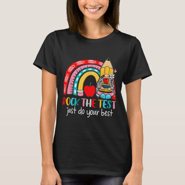 The Test Funny Teacher Testing Day Rainbow Gnomes  T-Shirt (Front)