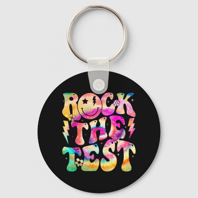 The Test Testing Day Retro Hippie Motivational Tea Key Ring (Front)