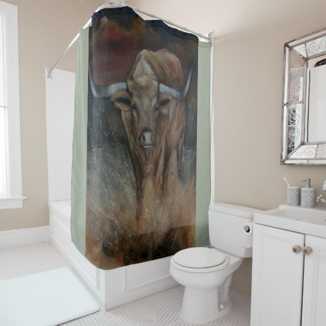The Texas Longhorn Bull Shower Curtain (In Situ)