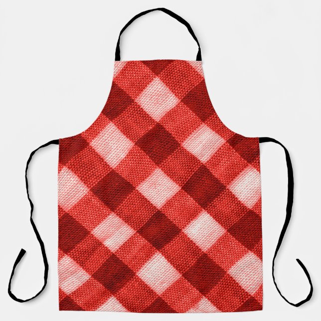 The texture of the bright red of binding gingham f apron (Front)