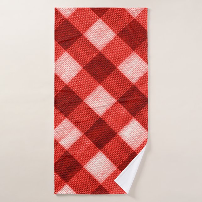 The texture of the bright red of binding gingham f bath towel (Bath Towel)