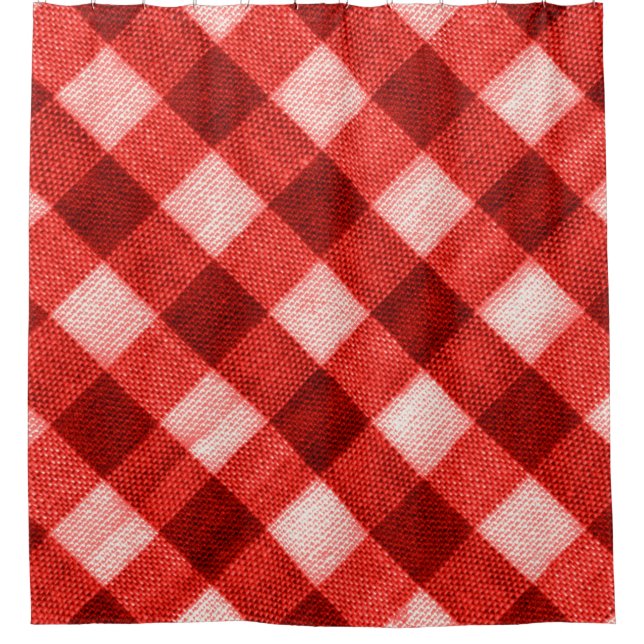 The texture of the bright red of binding gingham f shower curtain (Front)