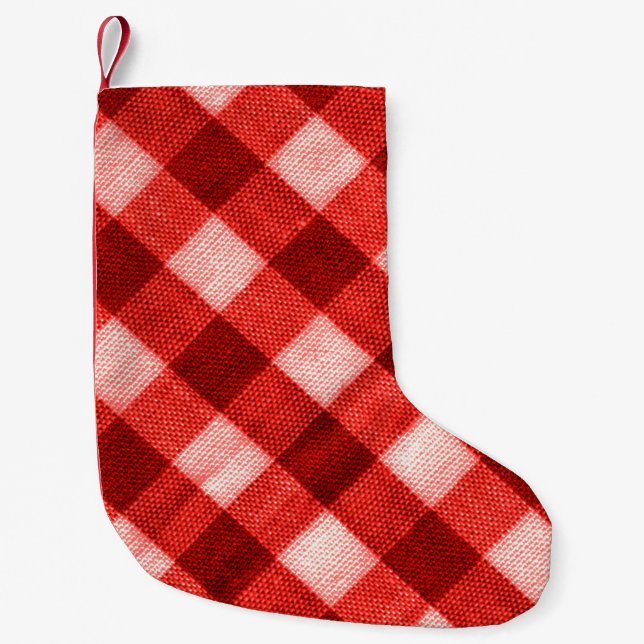 The texture of the bright red of binding gingham f small christmas stocking (Front)