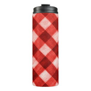 The texture of the bright red of binding gingham f thermal tumbler