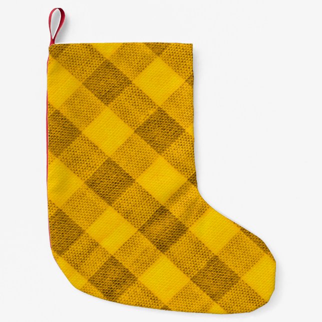 The texture of the bright yellow of binding gingha small christmas stocking (Front)