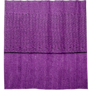 the texture of the knitted fabric, a plain purple shower curtain