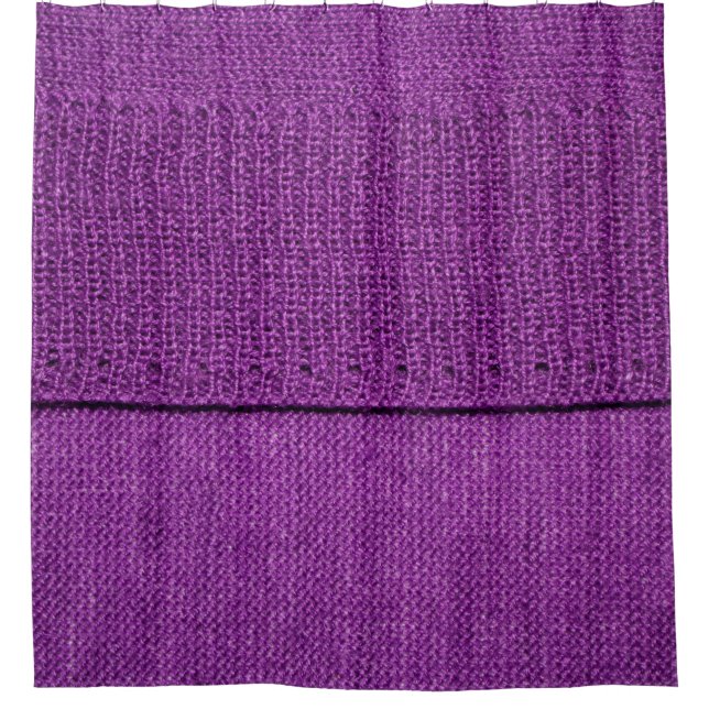 the texture of the knitted fabric, a plain purple  shower curtain (Front)