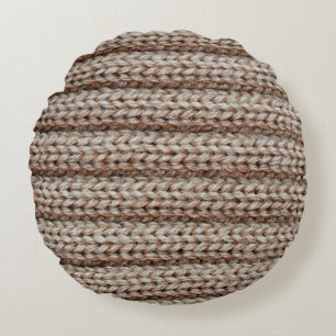 the texture of the plain knitted fabric , brown round cushion