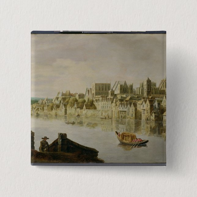 The Thames at Westminster Stairs, c.1630 (oil on p 15 Cm Square Badge (Front)