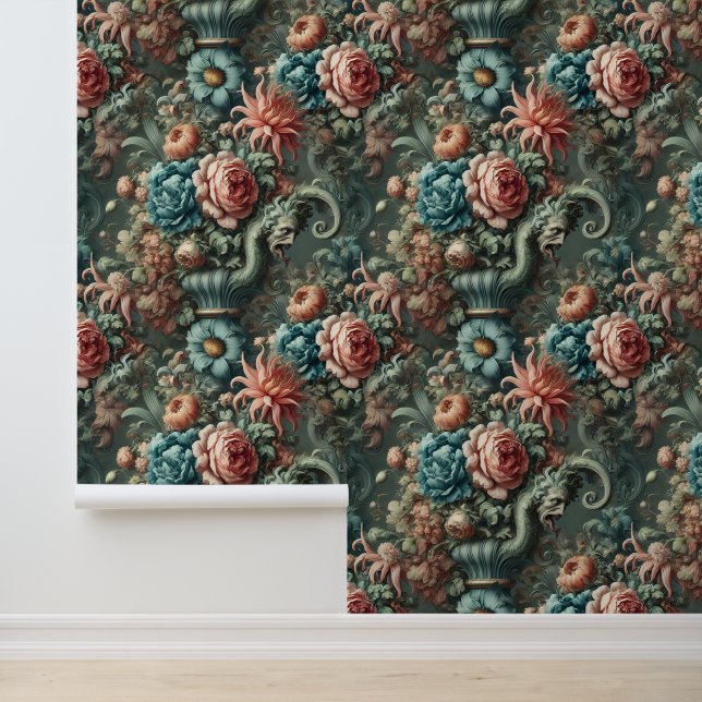 The Theatrics of Thirst – Gothic Floral Design Wallpaper (Application)