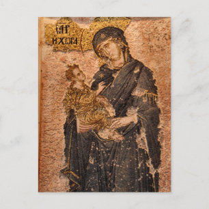 The Theotokos and Christ Child Byzantine Mosaic    Postcard