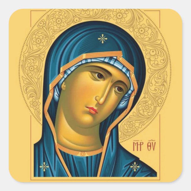 The Theotokos (Virgin Mary) Orthodox Icon Square Sticker (Front)