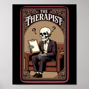 The Therapist Tarot Card Funny Skeleton Psychology Poster