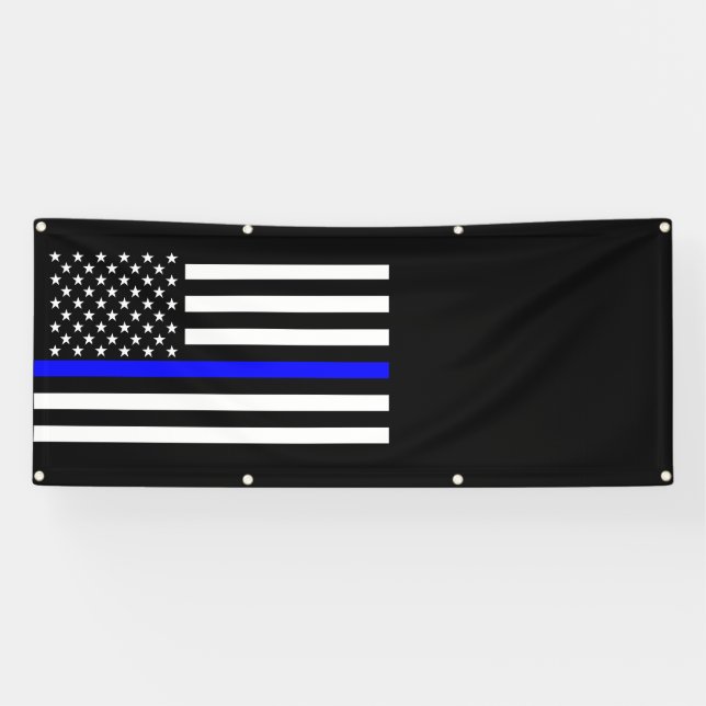 The Thin Blue Line American Flag Decor Display Banner (Horizontal)