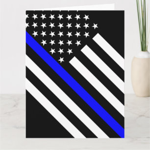 The Thin Blue Line Black and White US flag Card