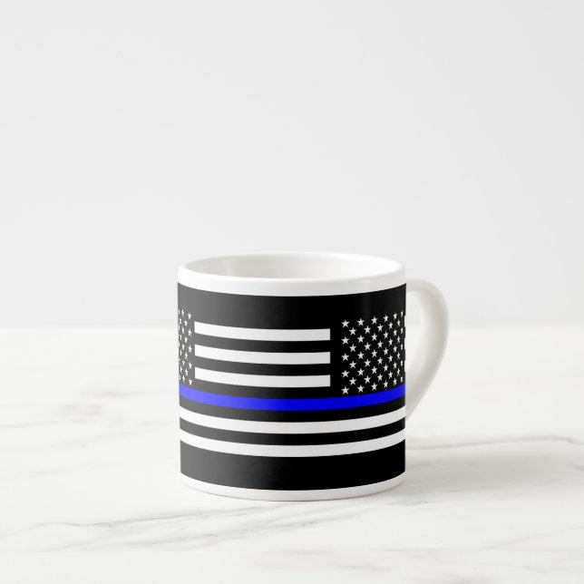 The Thin Blue Line Black and White US flag Espresso Cup (Front Right)