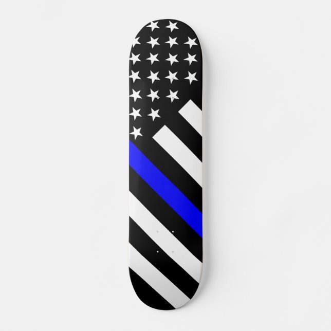 The Thin Blue Line Black and White US flag Skateboard (Front)