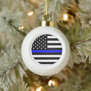 The Thin Blue Line xmas Ceramic Ball Christmas Ornament