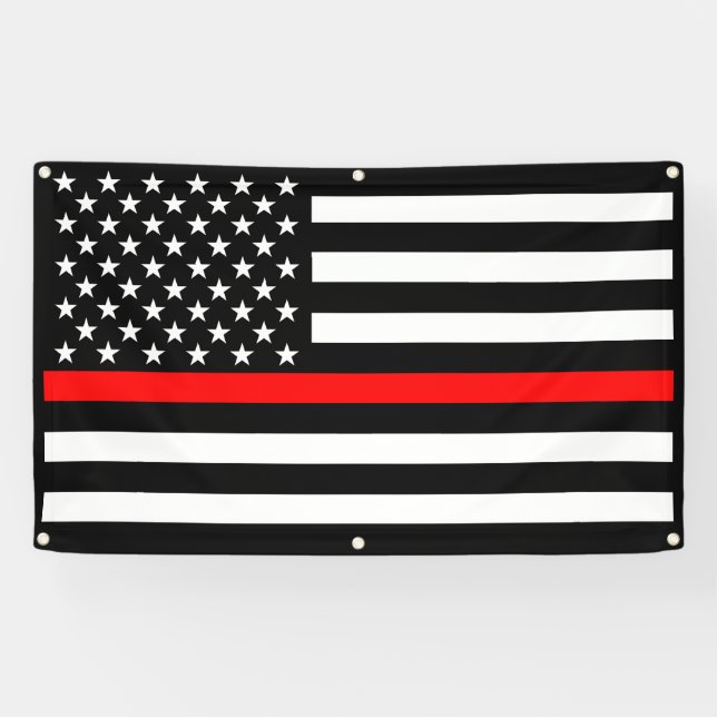 The Thin Red Line American Flag Decor Display on a Banner (Horizontal)