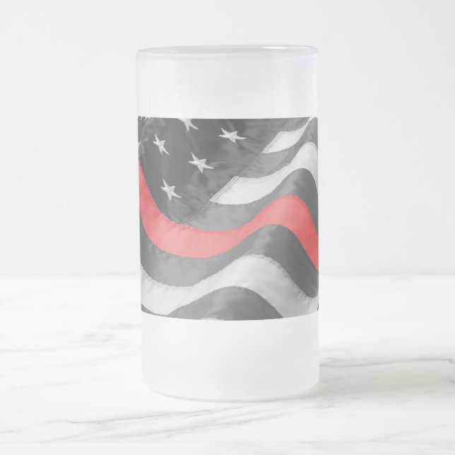 The Thin  Red Line Frosted Glass Beer Mug (Center)