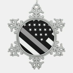 The Thin Silver Line Flag Snowflake Pewter Christmas Ornament