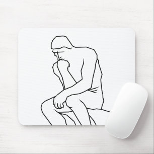 The thinker man statue line art, Inspired by Rodin Mouse Mat