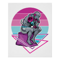 The Thinker Statue Cyberpunk Vaporwave Rodin