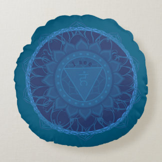 The Third Eye Chakra Mandala Ajna Blue Round Cushion