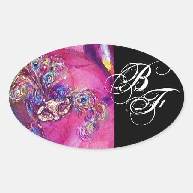 THE THIRD MASK , Monogram Fuchsia Black Oval Sticker (Front)