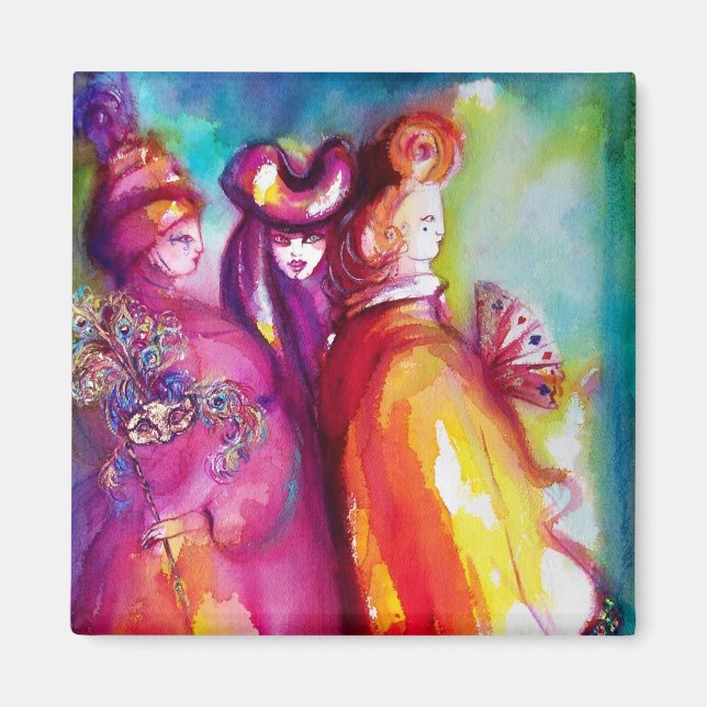 THE THIRD MASK  Venetian Masquerade Watercolor Magnet (Front)