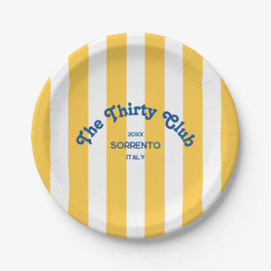 The Thirty Club Beach Stripe 30th Birthday Round Paper Plate
