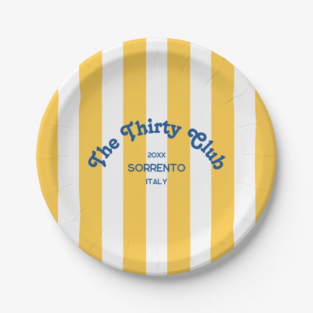 The Thirty Club Beach Stripe 30th Birthday Round Paper Plate (Front)