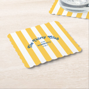 The Thirty Club Yellow Beach Stripe 30th Birthday Paper Coaster
